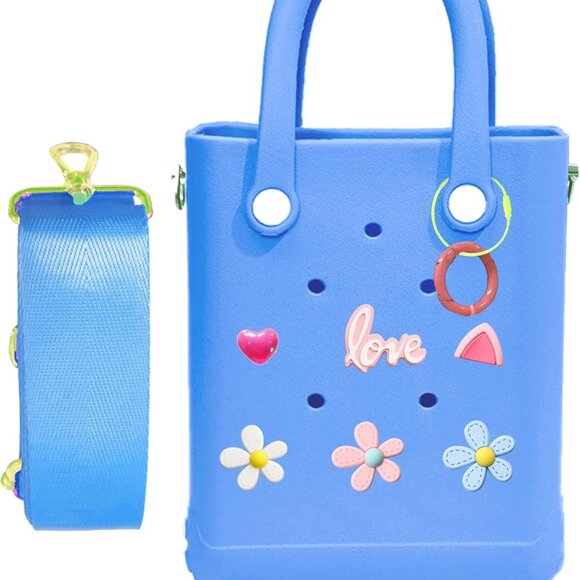 Rubber Beach Bag Waterproof Washable Small Light Blue Adjustable Strap Tote - Picture 1 of 3